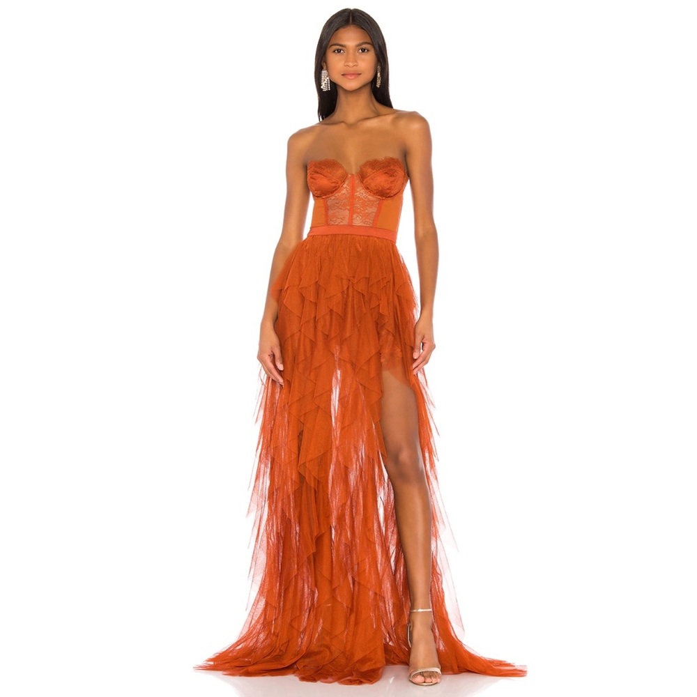 For Love & Lemons X REVOLVE Bustier Gown in Rust! Size small.